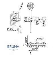 MEDIDAS MONOMANDO BAÑO-DUCHA EMPOTRADO BRUMA